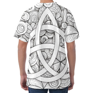 White Celtic Trinity Knot Symbol Print Men's Velvet T-Shirt