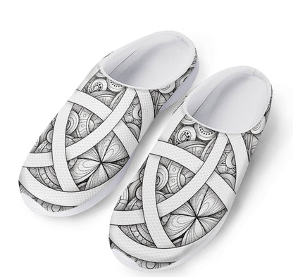 White Celtic Trinity Knot Symbol Print Mesh Casual Shoes