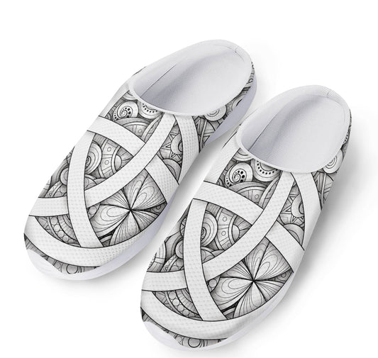 White Celtic Trinity Knot Symbol Print Mesh Casual Shoes