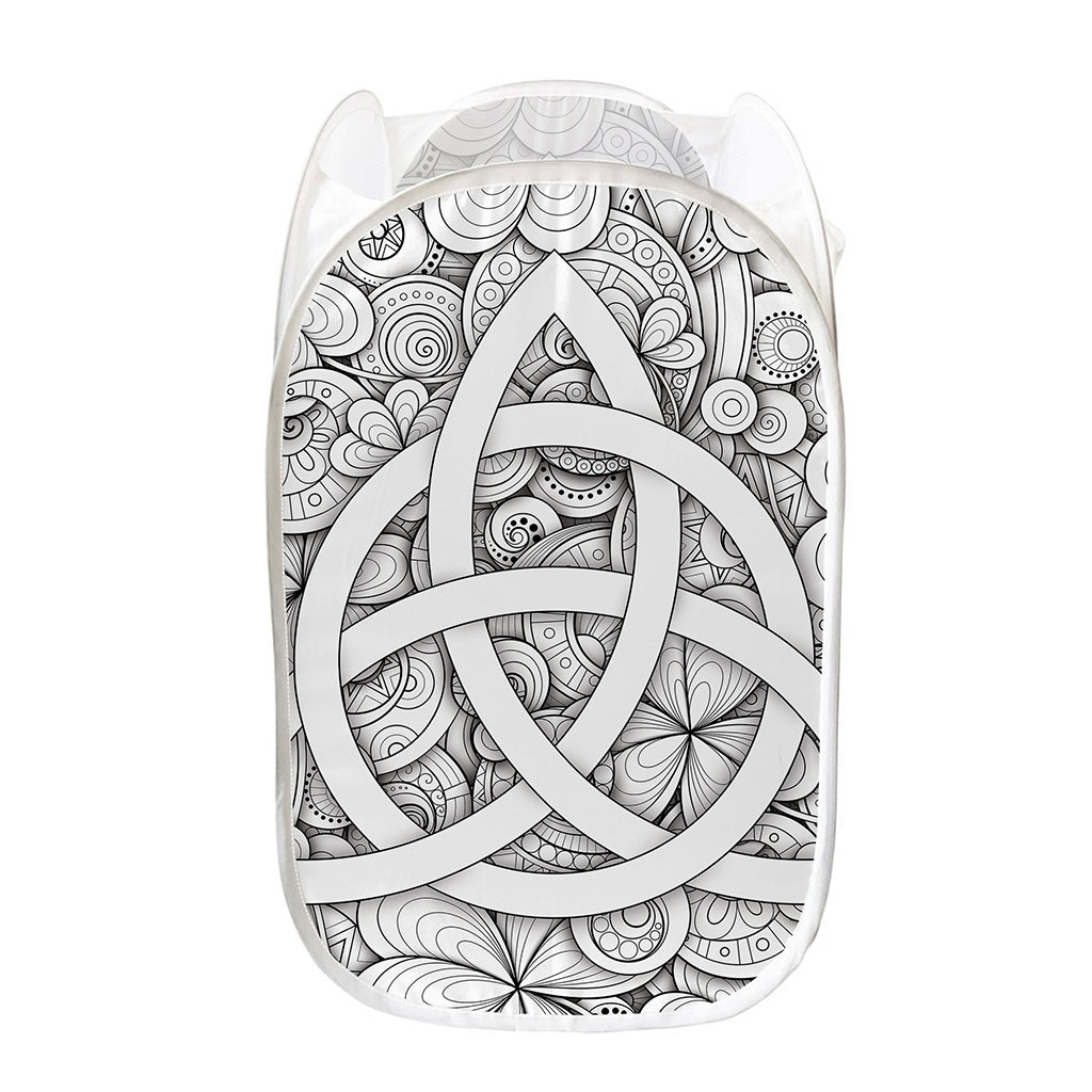 White Celtic Trinity Knot Symbol Print Mesh Laundry Hamper