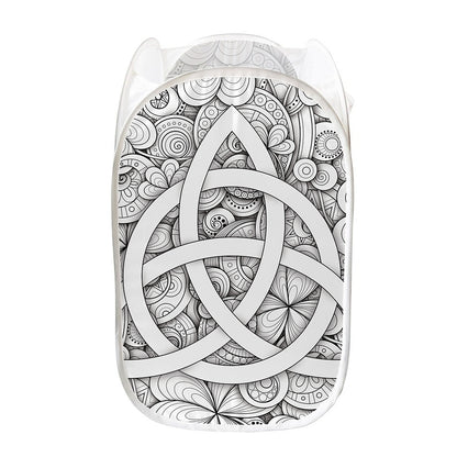 White Celtic Trinity Knot Symbol Print Mesh Laundry Hamper