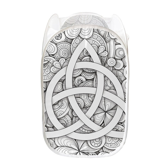 White Celtic Trinity Knot Symbol Print Mesh Laundry Hamper