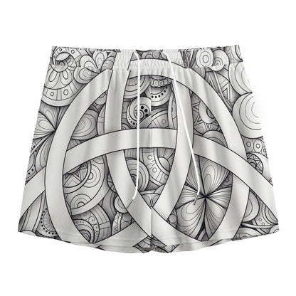 White Celtic Trinity Knot Symbol Print Mesh Shorts