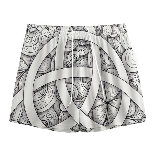 White Celtic Trinity Knot Symbol Print Mesh Shorts