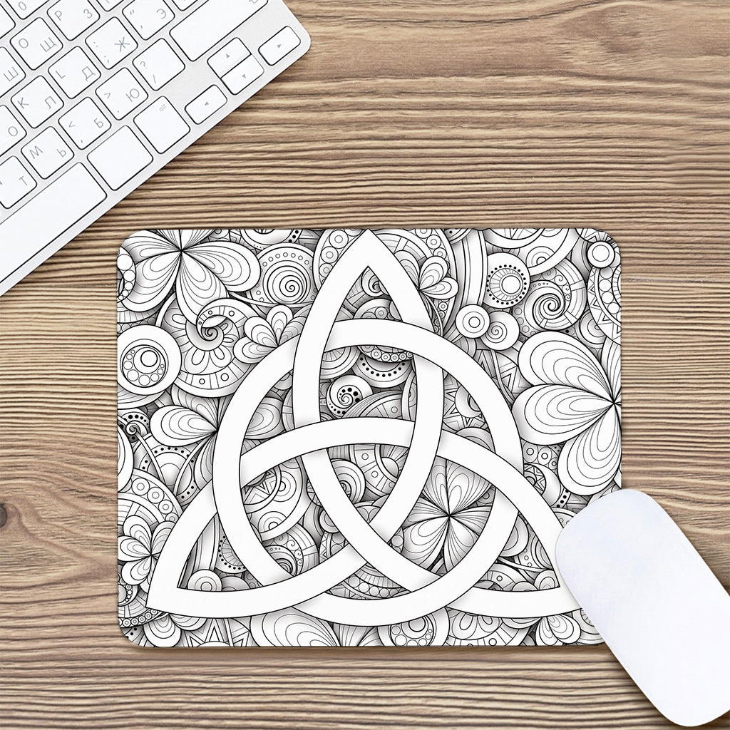 White Celtic Trinity Knot Symbol Print Mouse Pad