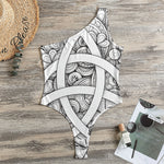 White Celtic Trinity Knot Symbol Print One Shoulder Bodysuit