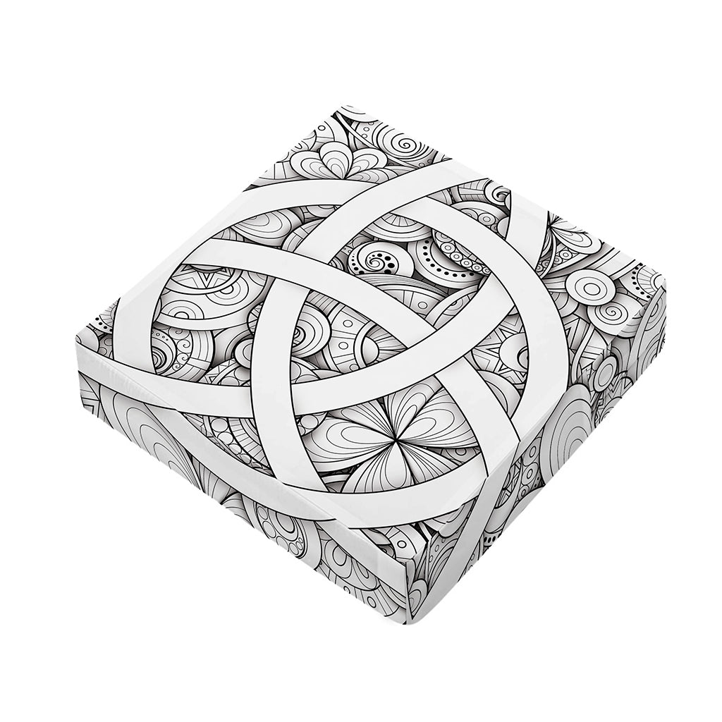 White Celtic Trinity Knot Symbol Print Outdoor Seat Cushion Cover