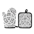 White Celtic Trinity Knot Symbol Print Oven Mitt And Pot Holder Set