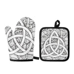 White Celtic Trinity Knot Symbol Print Oven Mitt And Pot Holder Set
