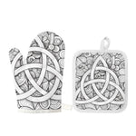 White Celtic Trinity Knot Symbol Print Oven Mitt And Pot Holder Set
