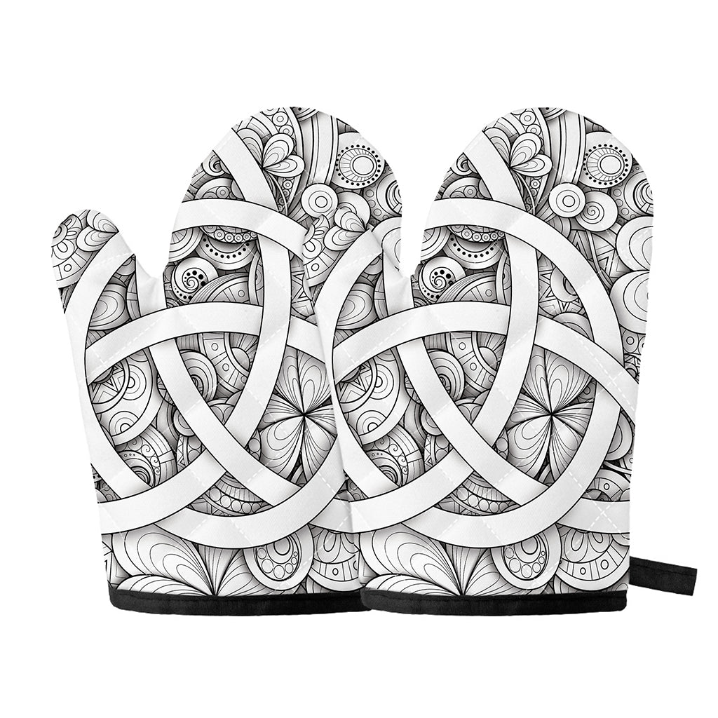 White Celtic Trinity Knot Symbol Print Oven Mitts