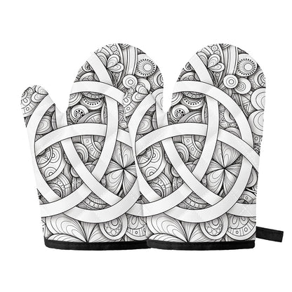 White Celtic Trinity Knot Symbol Print Oven Mitts