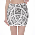 White Celtic Trinity Knot Symbol Print Pencil Mini Skirt