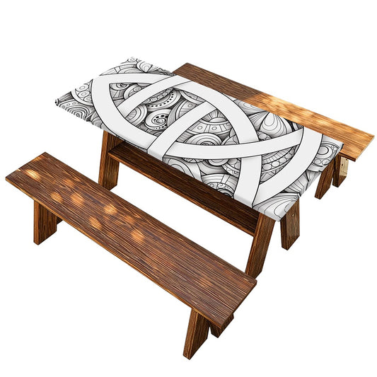 White Celtic Trinity Knot Symbol Print Picnic Table Cover