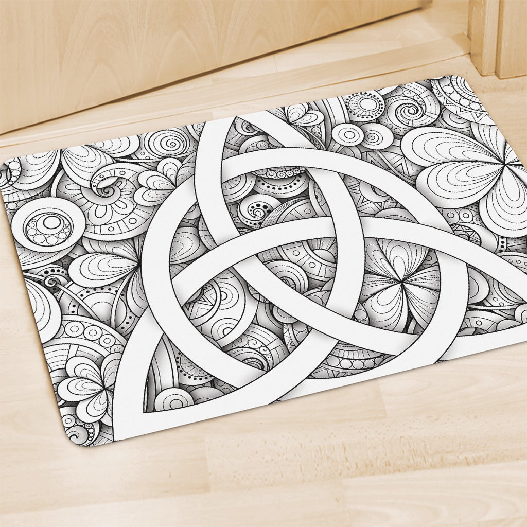 White Celtic Trinity Knot Symbol Print Polyester Doormat