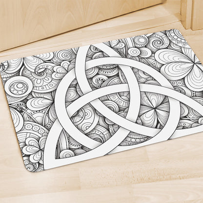 White Celtic Trinity Knot Symbol Print Polyester Doormat
