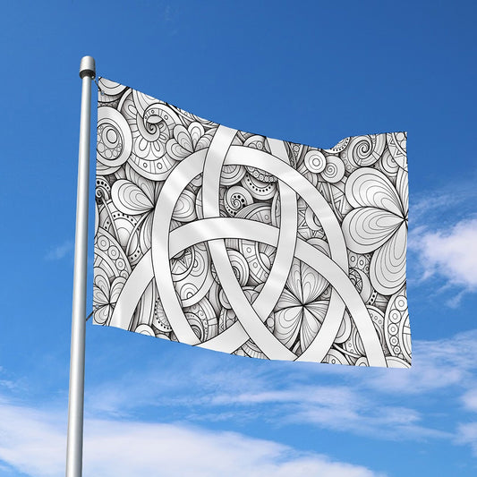 White Celtic Trinity Knot Symbol Print Polyester Flag