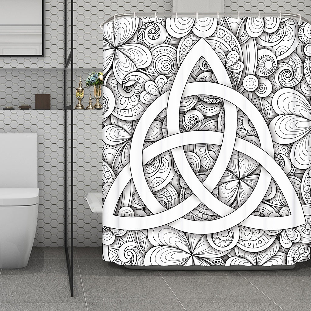 White Celtic Trinity Knot Symbol Print Polyester Shower Curtain
