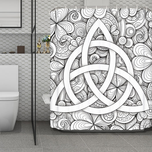 White Celtic Trinity Knot Symbol Print Polyester Shower Curtain