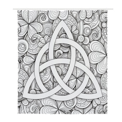 White Celtic Trinity Knot Symbol Print Polyester Shower Curtain