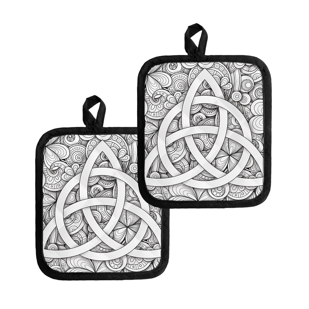White Celtic Trinity Knot Symbol Print Pot Holders