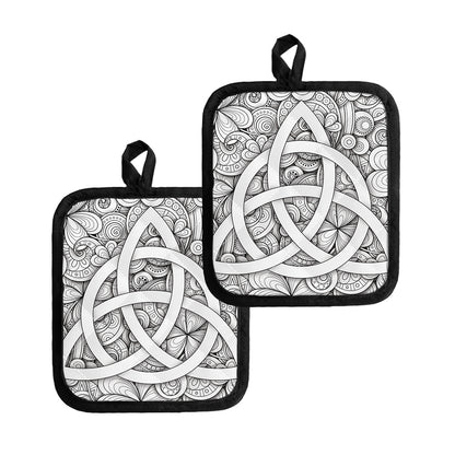 White Celtic Trinity Knot Symbol Print Pot Holders