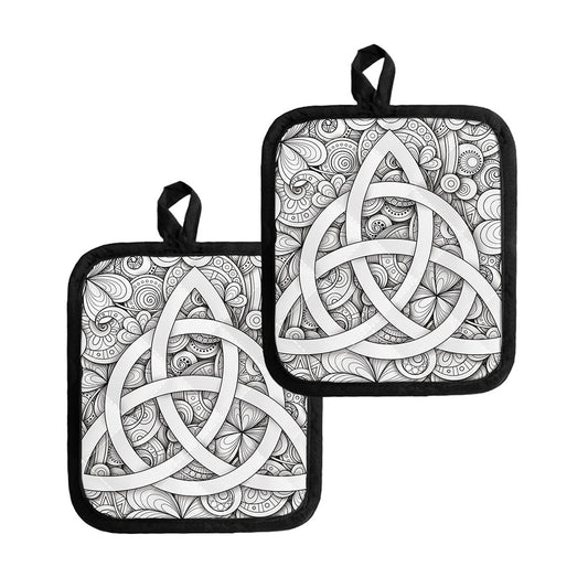 White Celtic Trinity Knot Symbol Print Pot Holders