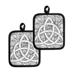 White Celtic Trinity Knot Symbol Print Pot Holders