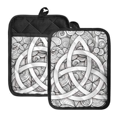 White Celtic Trinity Knot Symbol Print Pot Holders With Pocket