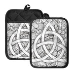 White Celtic Trinity Knot Symbol Print Pot Holders With Pocket