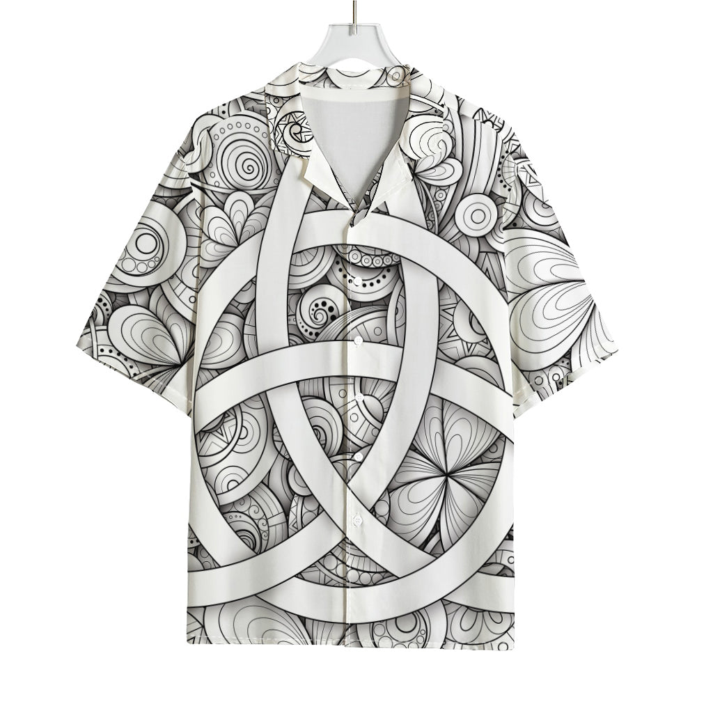 White Celtic Trinity Knot Symbol Print Rayon Hawaiian Shirt