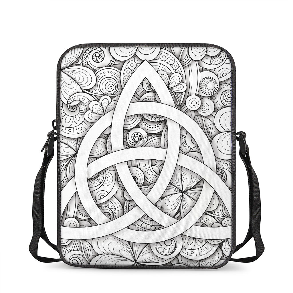 White Celtic Trinity Knot Symbol Print Rectangular Crossbody Bag