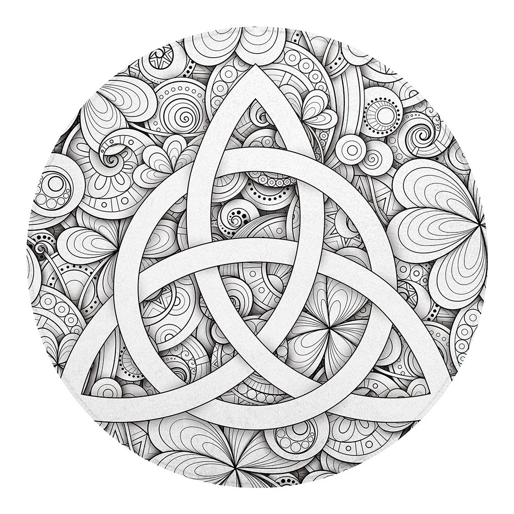 White Celtic Trinity Knot Symbol Print Round Blanket
