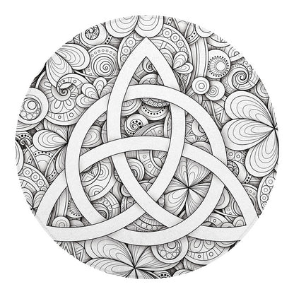 White Celtic Trinity Knot Symbol Print Round Blanket