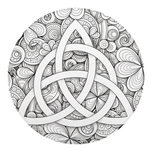 White Celtic Trinity Knot Symbol Print Round Blanket