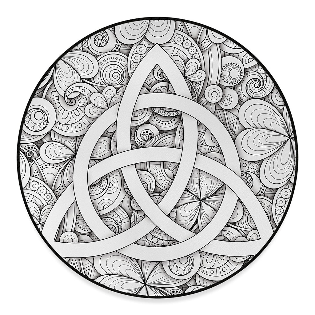 White Celtic Trinity Knot Symbol Print Round Floor Mat