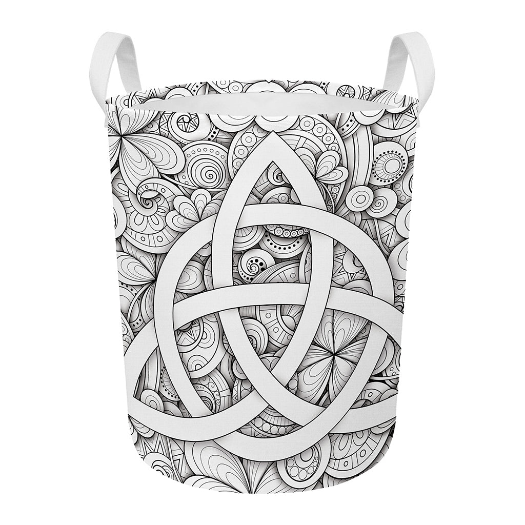 White Celtic Trinity Knot Symbol Print Round Laundry Basket