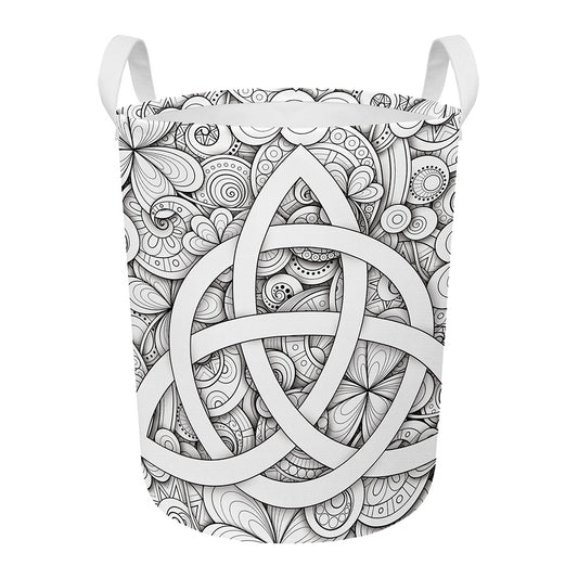 White Celtic Trinity Knot Symbol Print Round Laundry Basket