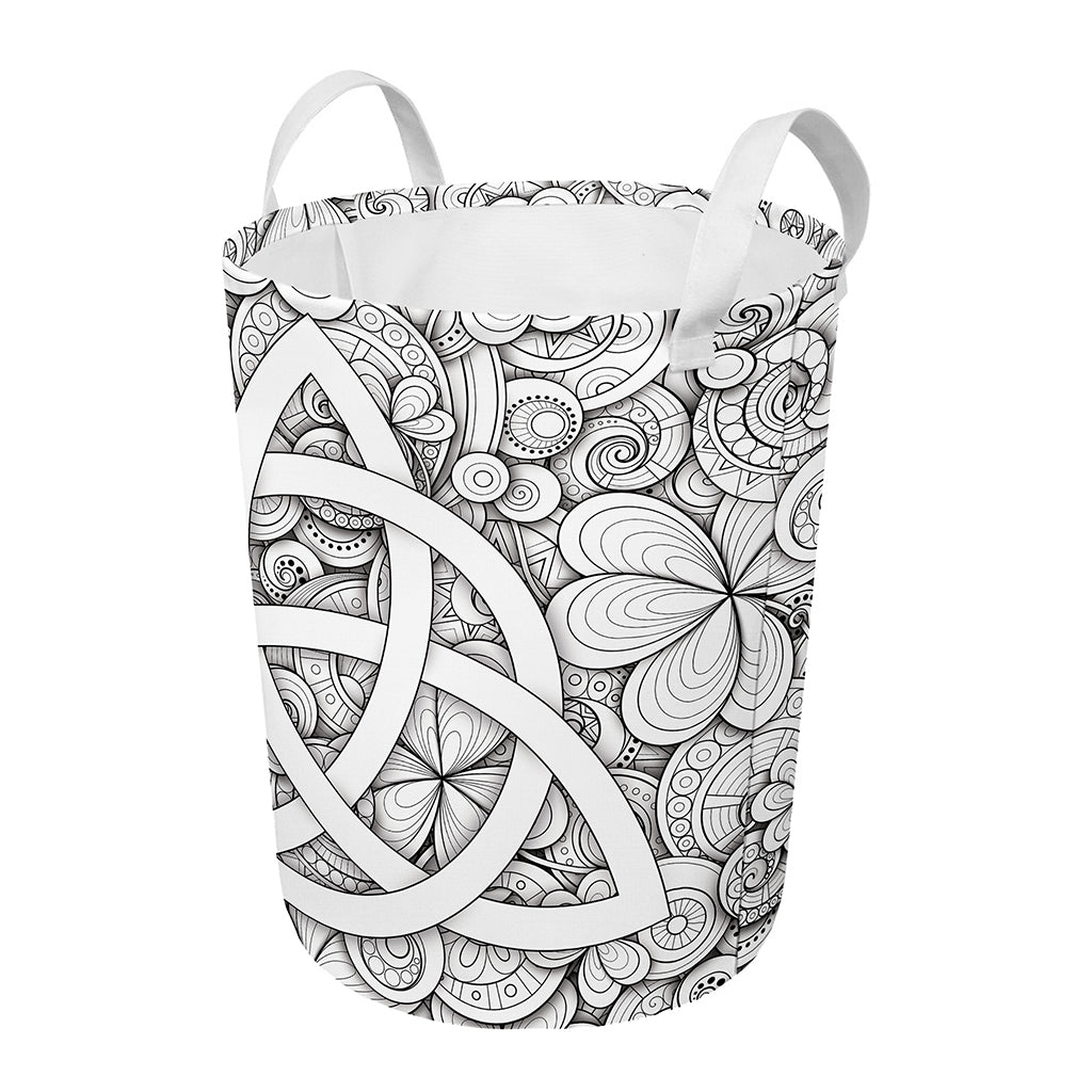 White Celtic Trinity Knot Symbol Print Round Laundry Basket