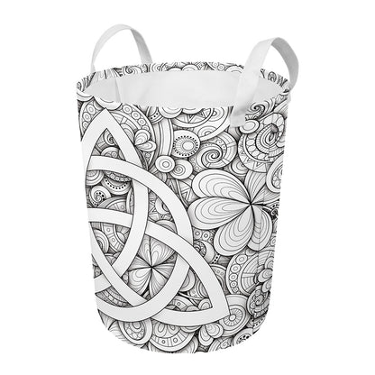 White Celtic Trinity Knot Symbol Print Round Laundry Basket