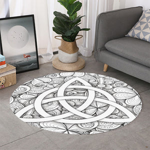 White Celtic Trinity Knot Symbol Print Round Rug