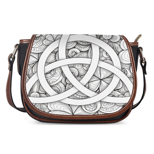 White Celtic Trinity Knot Symbol Print Saddle Bag