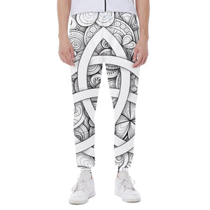 White Celtic Trinity Knot Symbol Print Scuba Joggers