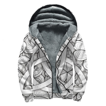 White Celtic Trinity Knot Symbol Print Sherpa Lined Zip Up Hoodie