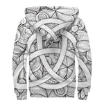 White Celtic Trinity Knot Symbol Print Sherpa Lined Zip Up Hoodie