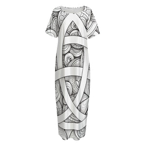 White Celtic Trinity Knot Symbol Print Short Sleeve Long Nightdress