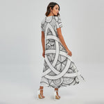 White Celtic Trinity Knot Symbol Print Short Sleeve Maxi Dress