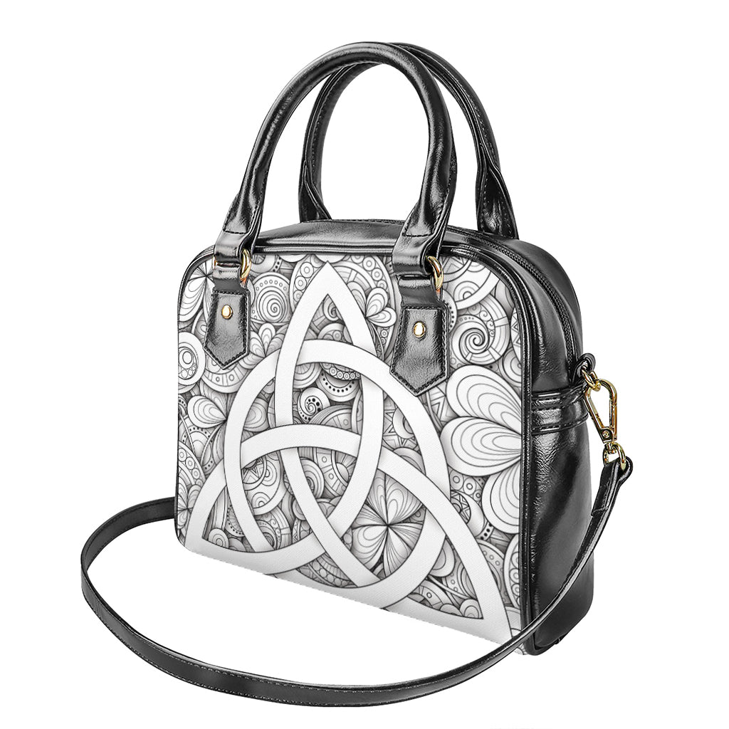 White Celtic Trinity Knot Symbol Print Shoulder Handbag