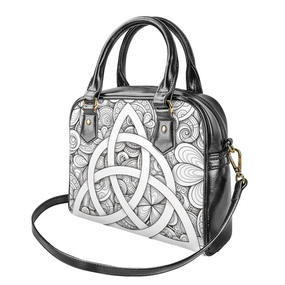 White Celtic Trinity Knot Symbol Print Shoulder Handbag