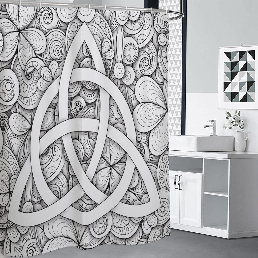 White Celtic Trinity Knot Symbol Print Shower Curtain